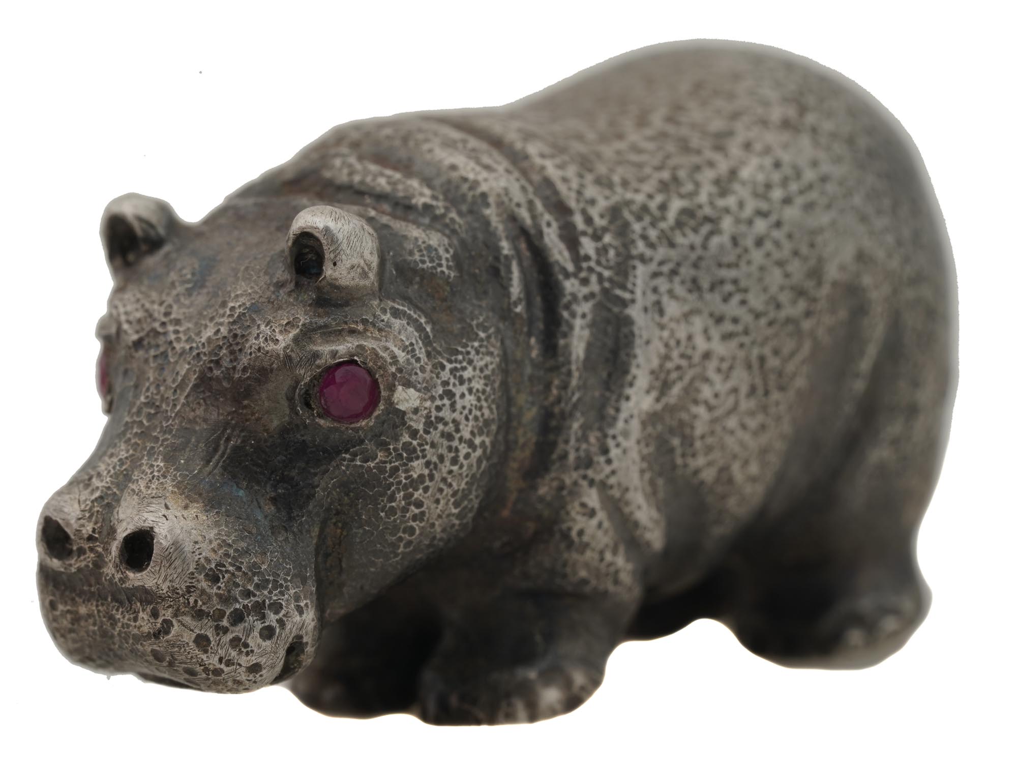 RUSSIAN SILVER HIPPO FIGURINE WITH RUBY EYES PIC-0